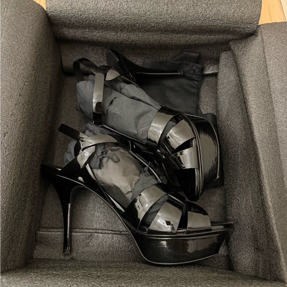 Yves Saint Laurent Shoes - YSL sz 7.5 tribute black patent leather platform sandal